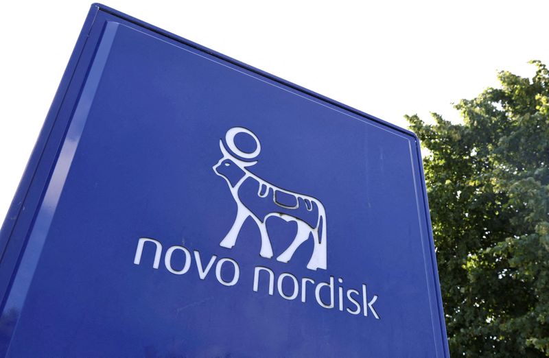 FILE PHOTO: The Novo Nordisk logo on a sign outside its facility in Malov, west of Copenhagen, Denmark, July 31, 2026.