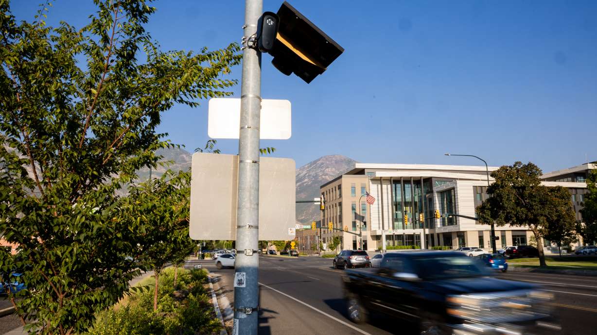 A Flock camera on Center Street between 500 West and 600 West in Provo on Aug. 6. Utah law enforcement officers urged lawmakers to keep the automatic license plate reader cameras for investigations and solving crimes.