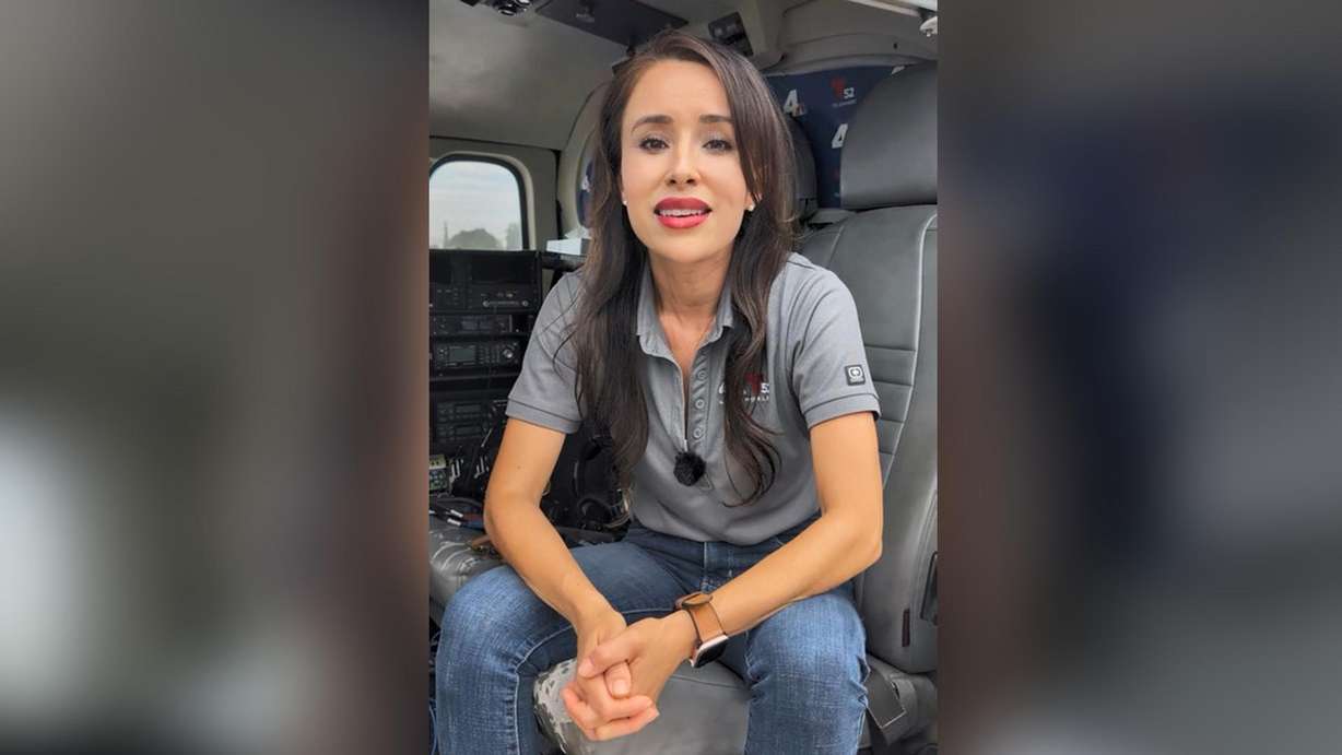 In this image from video, Eliana Moreno describes her job as a helicopter reporter, at the Whiteman Airport in Pacoima, Calif., on July 13. Moreno was killed in a helicopter crash in the Chatsworth neighborhood of Los Angeles on Tuesday.