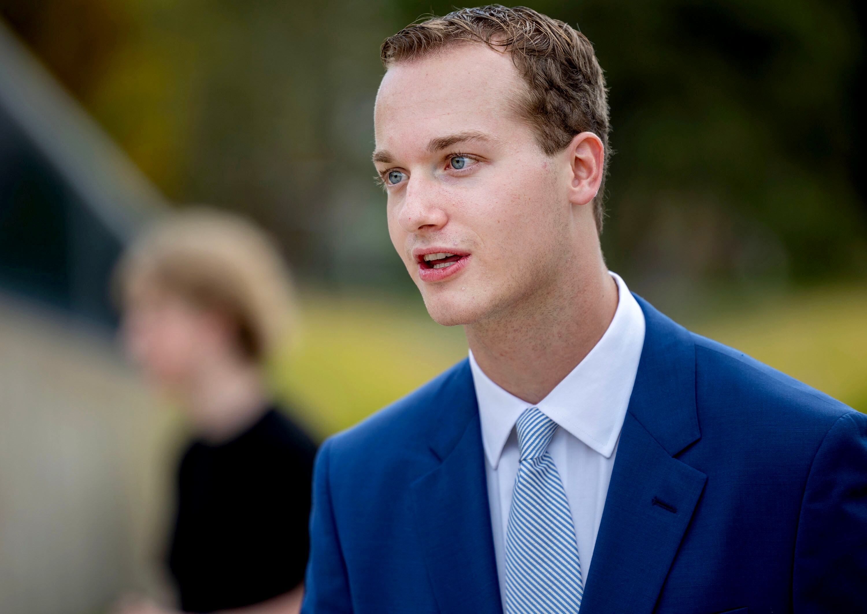 Riley Beesley, chairman of the Utah Federation of College Republicans, speaks to a reporter at the University of Utah campus in Salt Lake City on Wednesday. Beesley was notified on Tuesday he may have violated campus community standards.