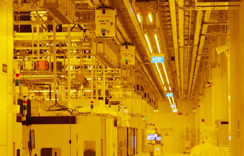 A view of an automated transport system in the clean room of U.S. chipmaker GlobalFoundries' new fabrication plant in Singapore September 12, 2023.