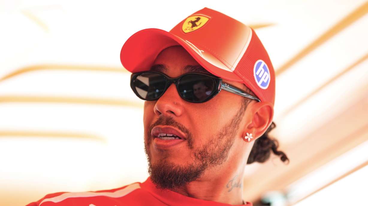 Ferrari driver Lewis Hamilton of Britain is pictured in the paddock ahead the Spanish Formula One Grand Prix, in Madrid, Spain, Thursday, Sept. 10, 2026.