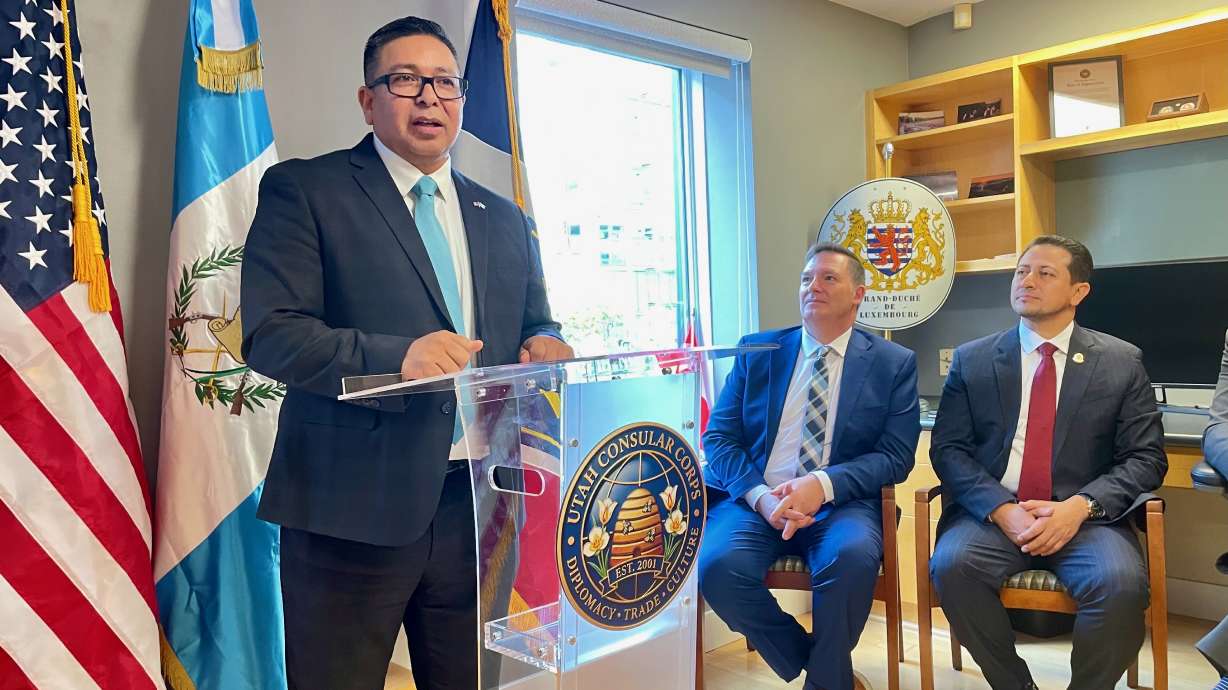 Guatemala has created an honorary consulate in Utah to serve the population from the country. The new honorary consul, Marcos Guzmán, speaks at a ceremony announcing his naming in Salt Lake City on Thursday.