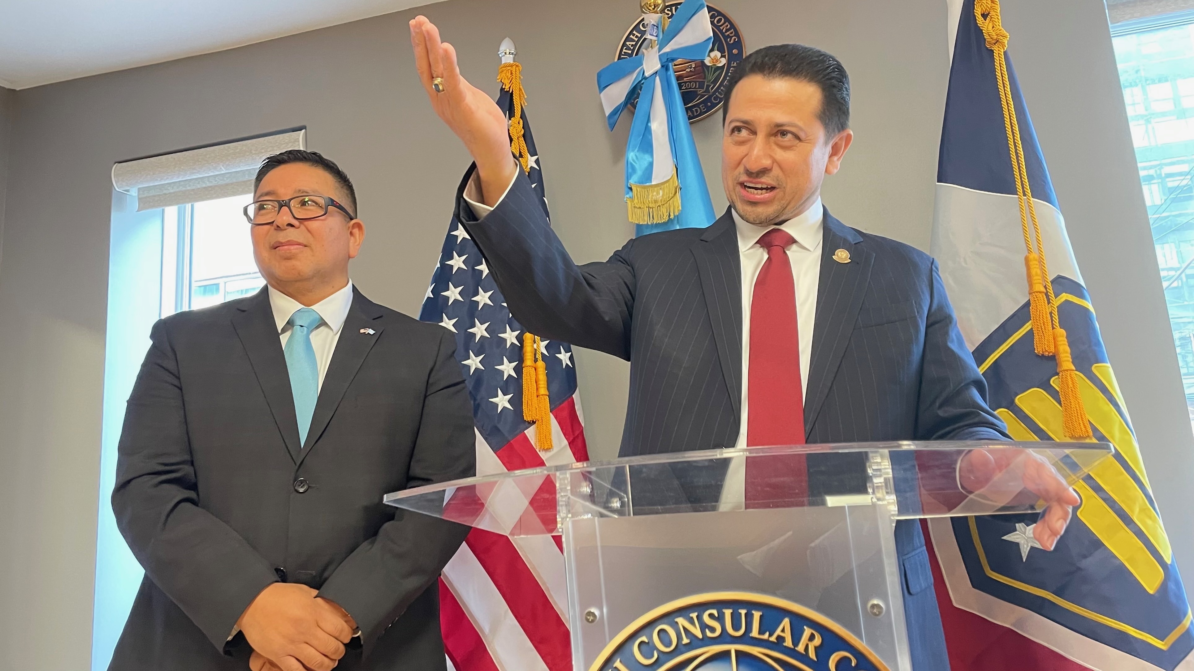 Guatemala has named Marcos Guzmán, left, to head the nation's new honorary consulate in Utah. Nery Ramos y Ramos, right, the vice president of the Guatemalan Congress, attended the ceremony Thursday in Salt Lake City where Guzmán was formally named.