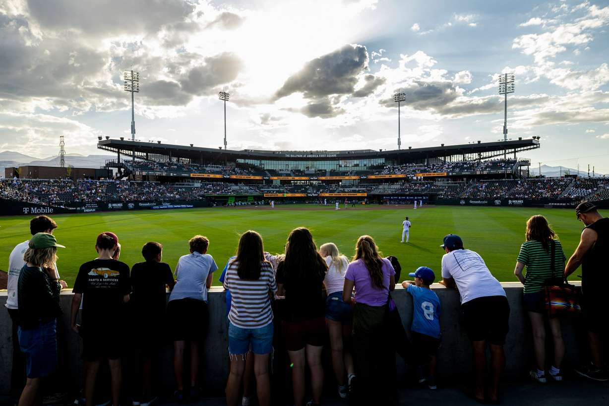 Fans watch a play unfold during a Minor League Baseball game between the Salt Lake Bees and the Albuquerque Isotopes held at The Ballpark at America First Square in South Jordan on July 22, 2025. A new Deseret News poll showed Utahns would want to see a Major League Baseball team next.