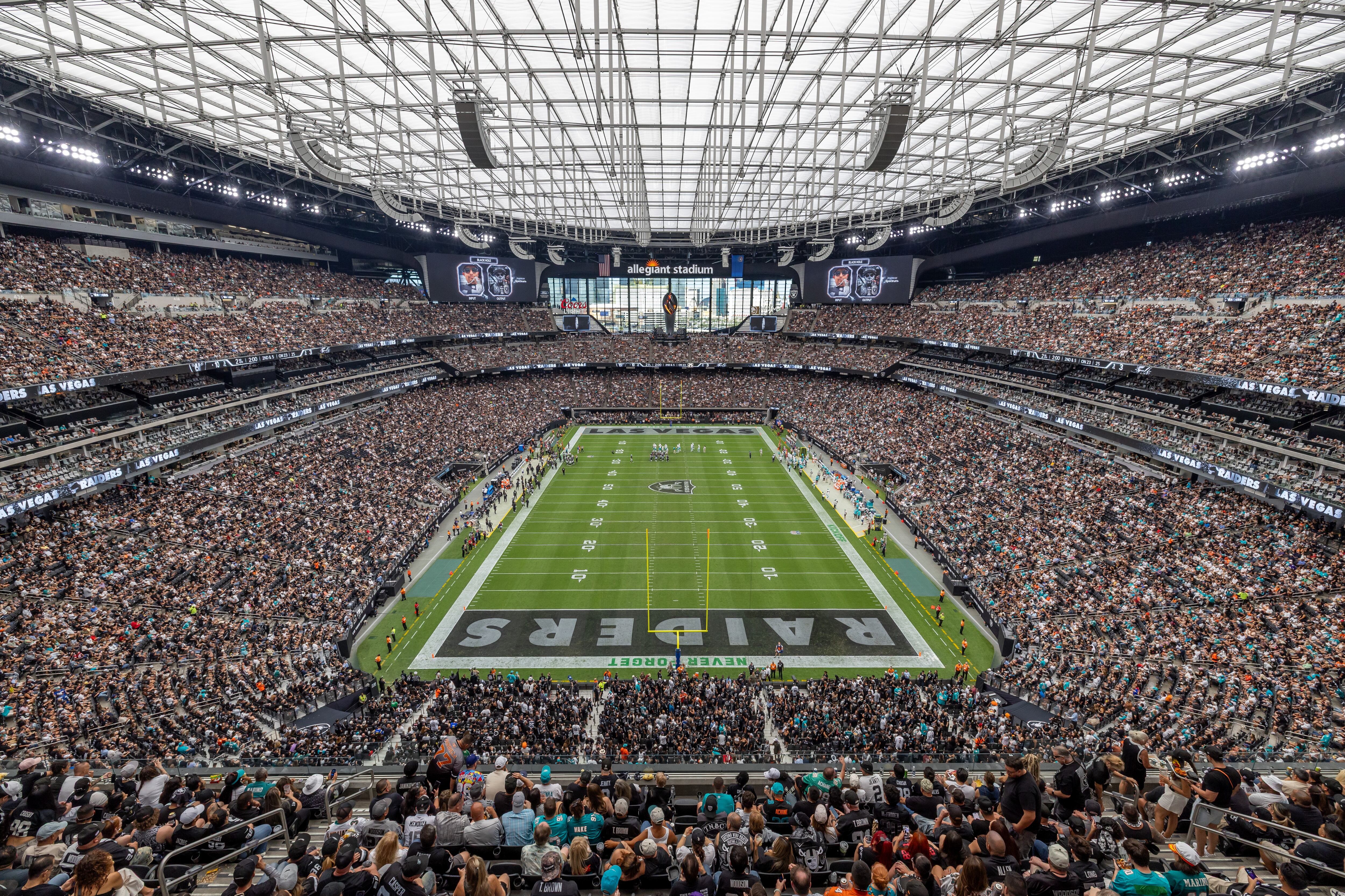 Allegiant Stadium as the Las Vegas Raiders play against the Miami Dolphins, Sunday in Las Vegas. Salt Lake City has been seen as a potential NFL city, though it falls short in some areas.