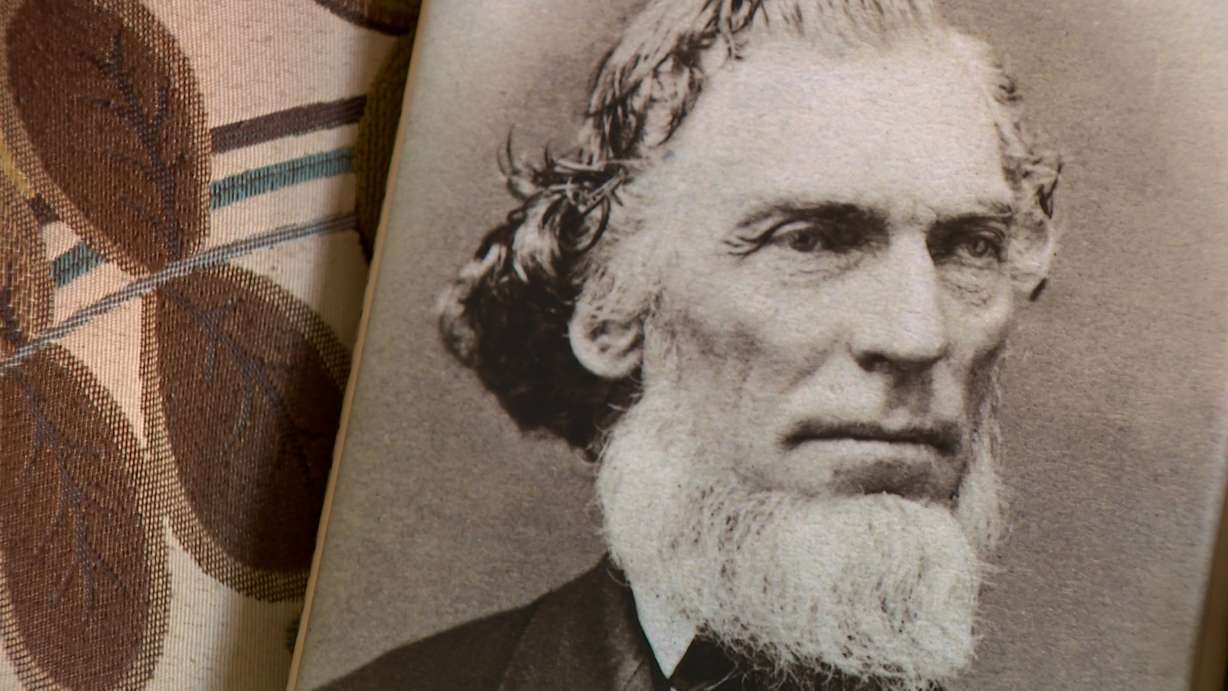 A photo of Daniel H. Wells on a book about him is pictured on Thursday.