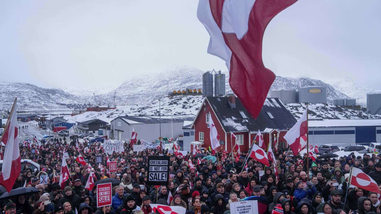 People protest against Trump's policy towards Greenland in front of the U.S. consulate in Nuuk, Greenland, Jan. 17.