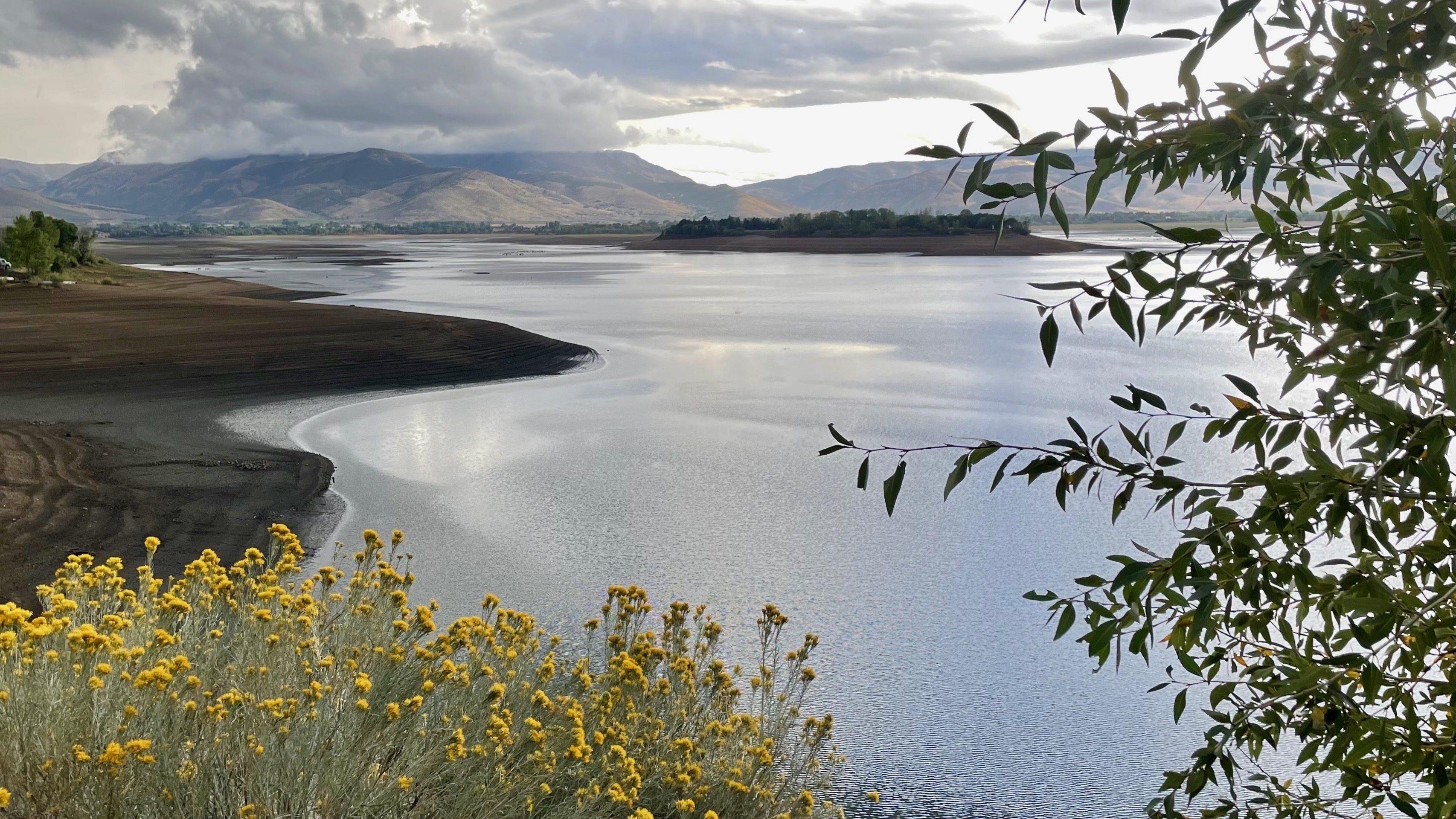 Pineview Reservoir in Weber County is pictured Friday, Sept. 18, 2026. The reservoir has been partially drained to permit installation of  new section of water pipeline across the reservoir.