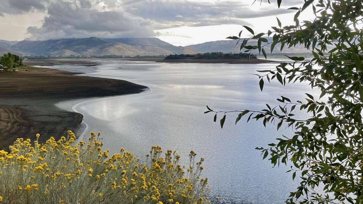 Pineview Reservoir in Weber County is pictured Friday, Sept. 18, 2026. The reservoir has been partially drained to permit installation of new section of water pipeline across the reservoir.