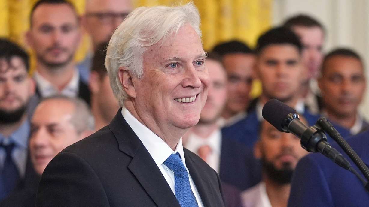 FILE - Los Angeles Dodgers owner and chairman Mark Walter speaks during a ceremony to honor the Major League Baseball 2024 World Series Champion team in the East Room of the White House, April 7, 2025, in Washington.