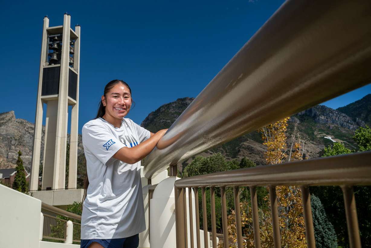 BYU women’s basketball player Sydney Benally poses for photos in Provo on Sept. 11.