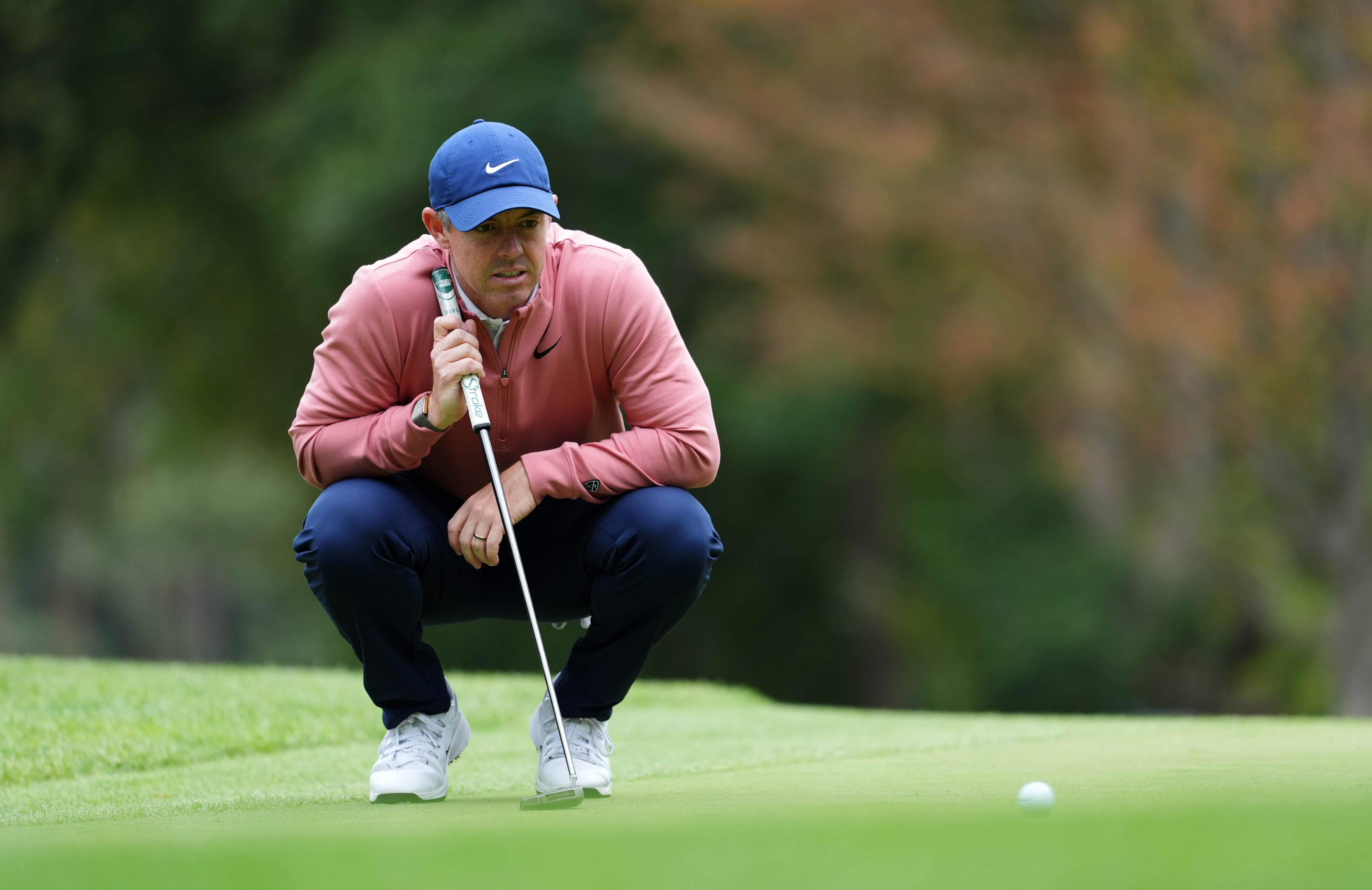 Rory McIlroy of Northern Ireland on the 16th green on day three of the PGA Championship at Wentworth Golf Club in Virginia Water, England, Saturday Sept. 19, 2026. 