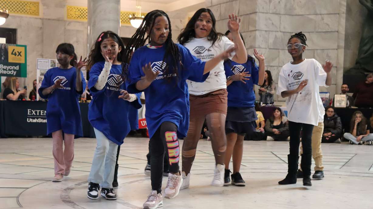 Children participate in Afterschool Day on the Hill at the Utah State Capitol, an event that brings youth to the Capitol in Salt Lake City on Feb. 12, 2025, to meet with lawmakers and advocate for afterschool programs.