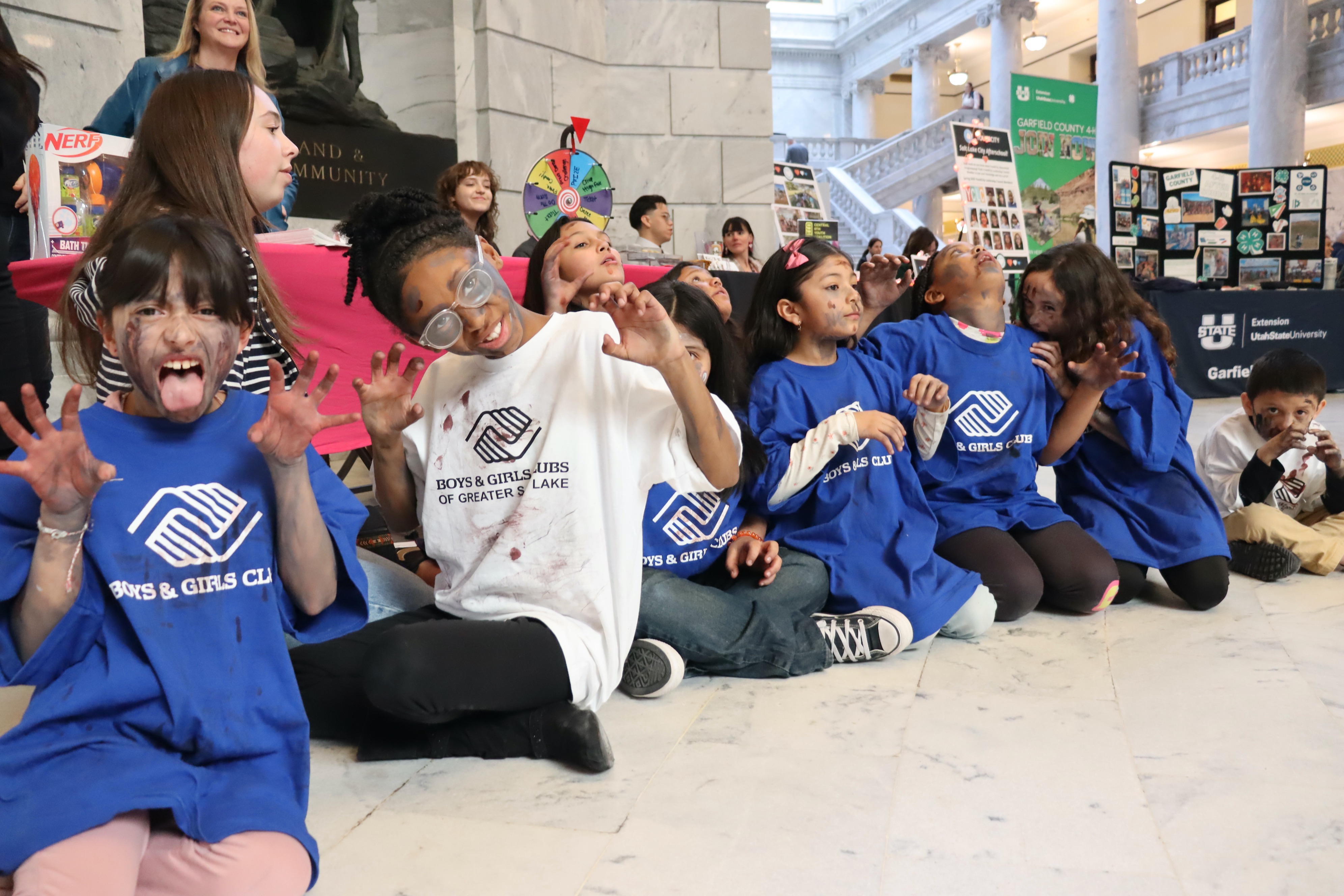 Boys & Girls Club participants pose together during activities at the Utah State Capitol in Salt Lake City, Feb. 12, 2025.