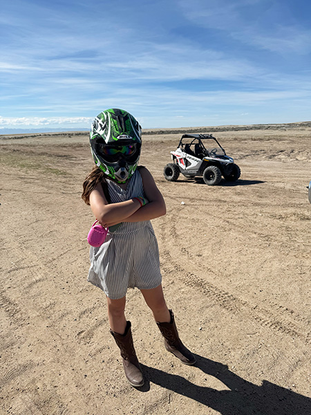 In this undated image, Chloe Hanish is geared up, ready to drive her RZR 200.
