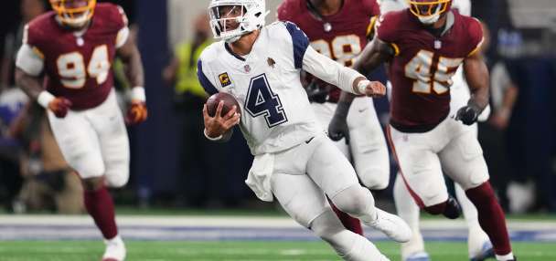 Dak Prescott throws 4 TD passes as Cowboys beat Commanders, who lose Jayden Daniels to elbow injury