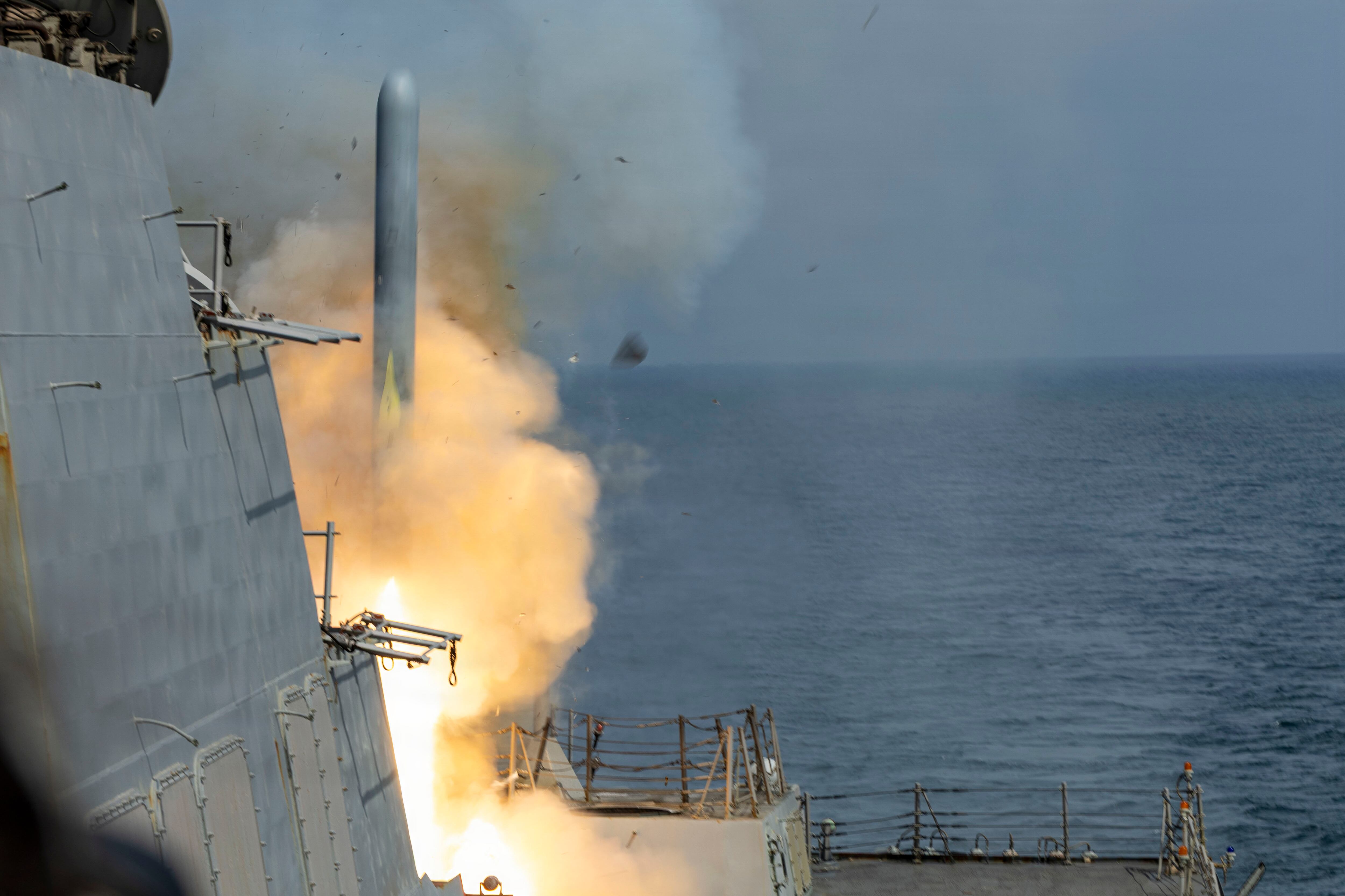 Arleigh Burke-class guided-missile destroyer USS Delbert D. Black fires a Tomahawk Land Attack Missile in support of Operation Epic Fury, Feb. 28.