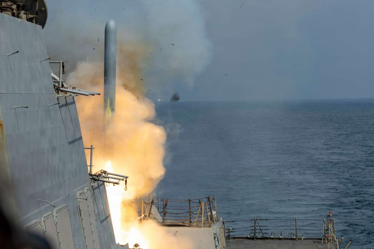 Arleigh Burke-class guided-missile destroyer USS Delbert D. Black fires a Tomahawk Land Attack Missile in support of Operation Epic Fury, Feb. 28.