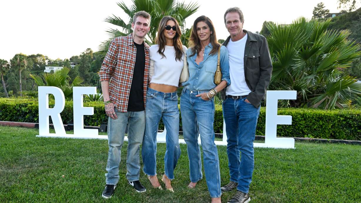 Presley Gerber, Kaia Gerber, Cindy Crawford and Rande Gerber at RE/DONE x Kaia Gerber "Short/Cuts" Launch Event in Los Angeles on May 20.