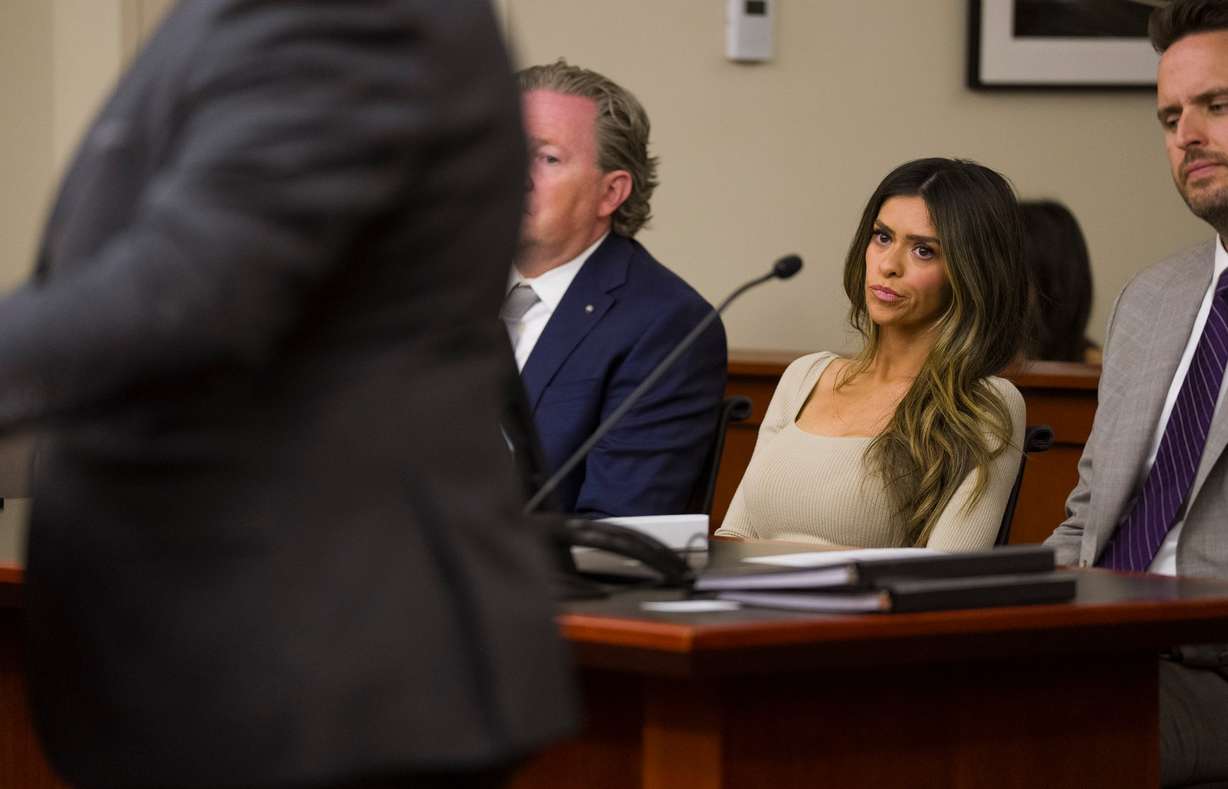 Taylor Frankie Paul appears in 3rd District Court for a hearing regarding protective orders in Salt Lake City on April 30. Paul announced on Monday she was stepping away from "The Secret Lives of Mormon Wives."