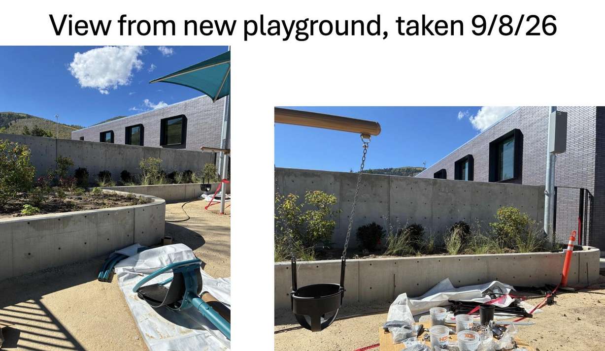 A concrete wall that separates a basketball court and playground at The Mine at City Park in Park City is under debate for obstructing views.