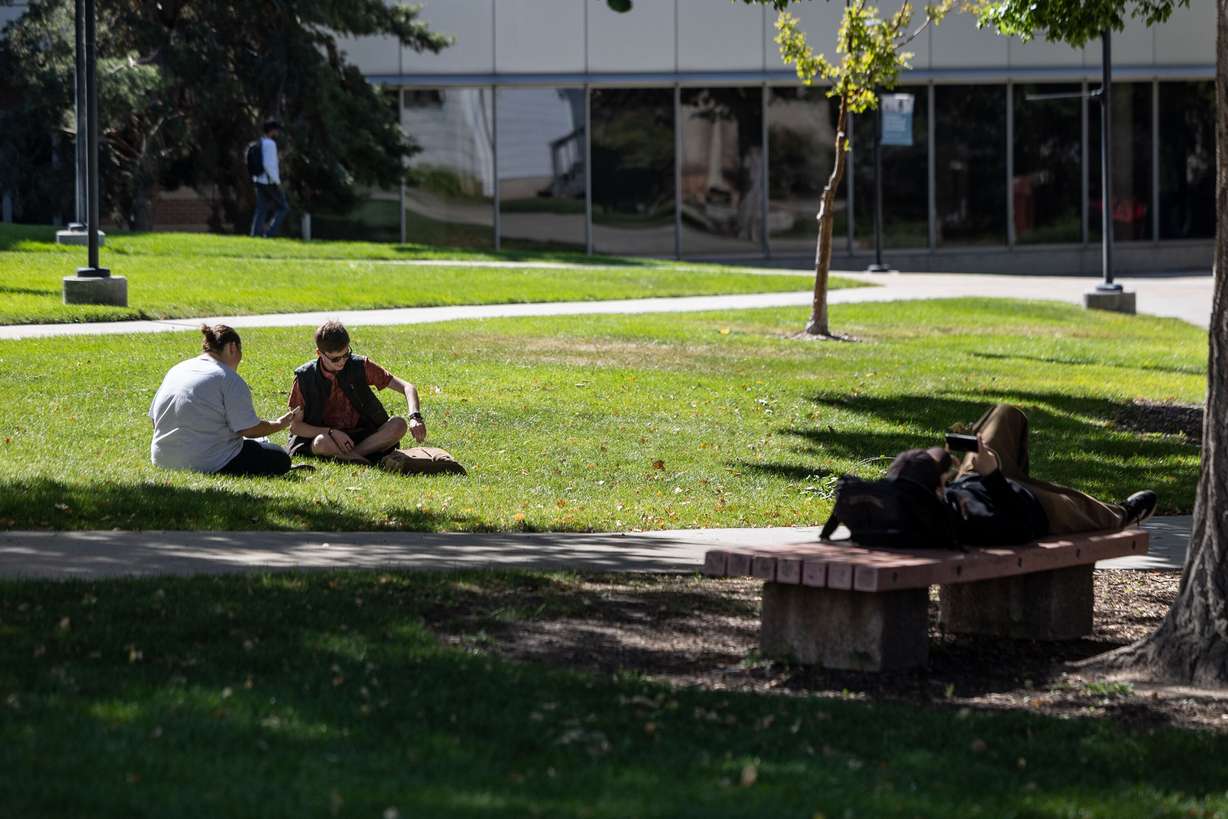 Students study and hang out between classes at the University of Utah in Salt Lake City on Sept. 14. WalletHub's newest survey named Utah the state with the least amount of student debt nationwide.