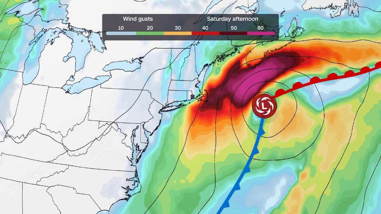 A forecast model, the American or GFS, shows how strong and where a potential nor'easter could be on Saturday.