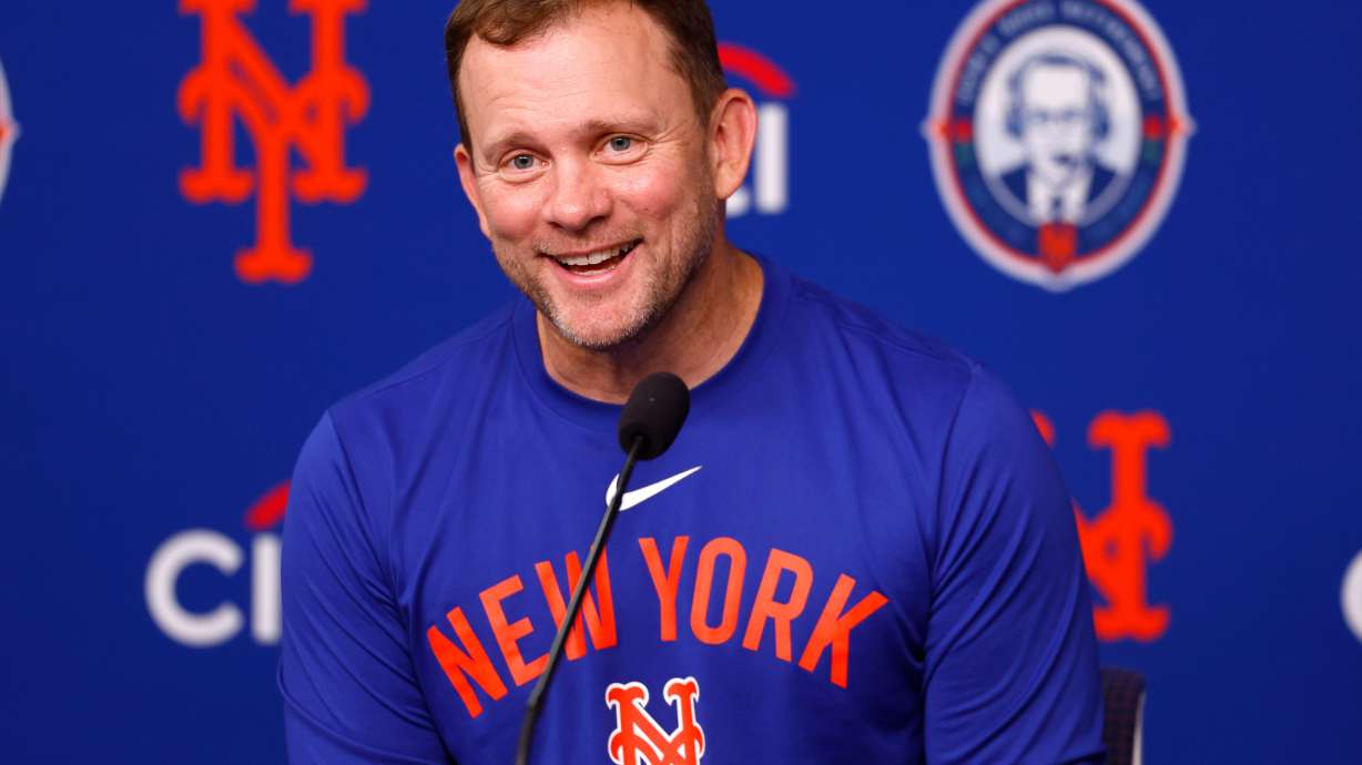New York Mets interim manager Andy Green answers questions during a news conference, Sunday, Sept. 20, 2026, in New York.
