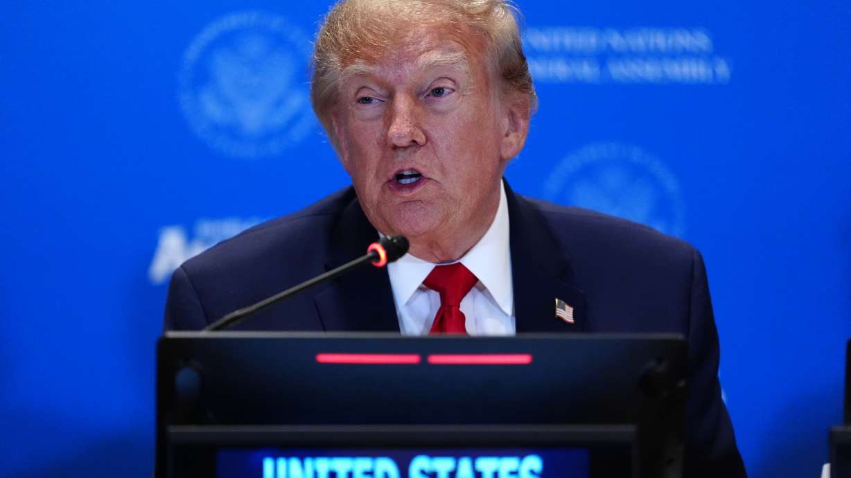 President Donald Trump attends a meeting of the multinational political and security coalition "Shield of the Americas" on the sidelines the United Nations General Assembly, Tuesday, at the UN headquarters. The Trump administration plans to limit refugee admissions to 17,500 mostly white South Africans.