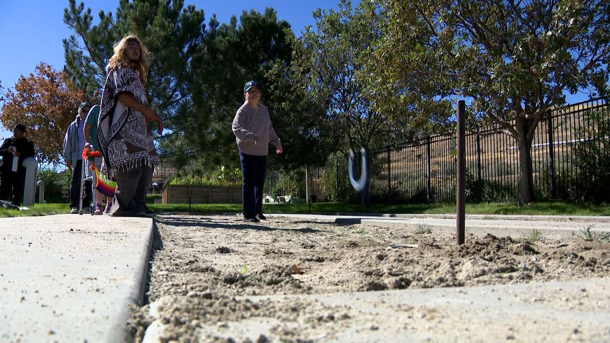 People participate in the Salt Lake County Senior Decathlon in Magna on Tuesday.
