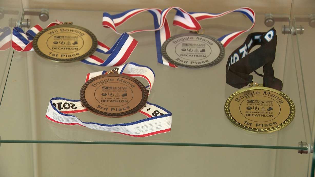 The medals for the Salt Lake County Senior Decathlon are pictured in Magna on Tuesday.