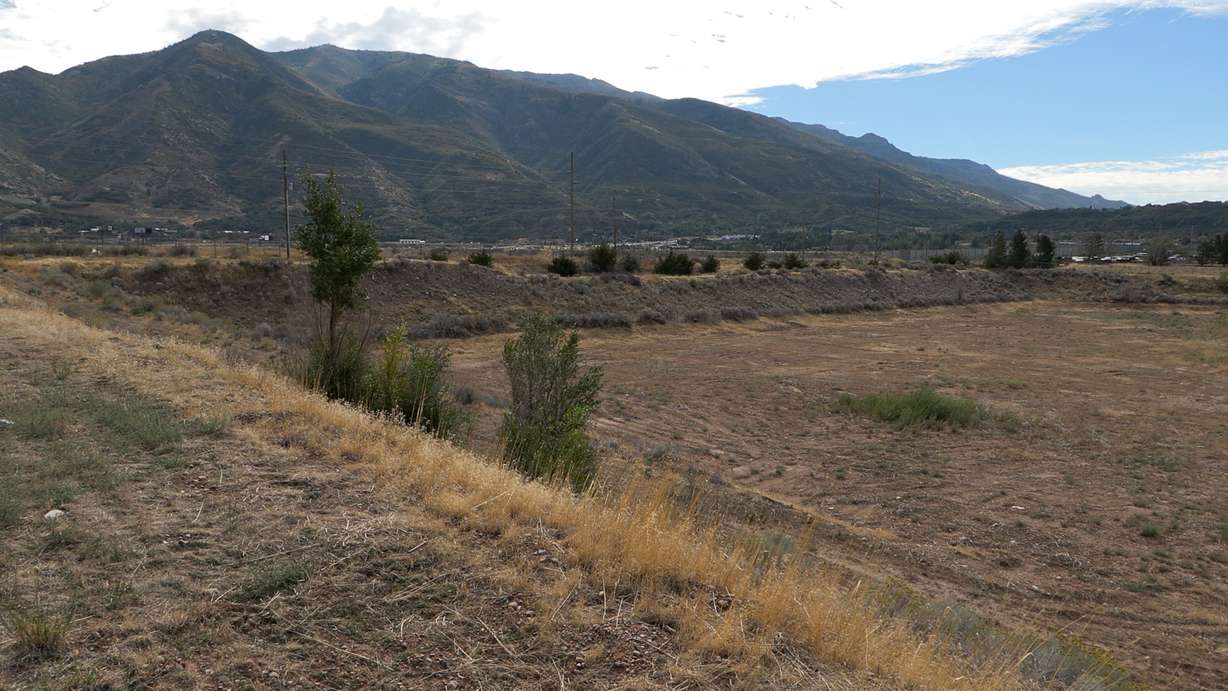 A retention basin at the mouth of Weber Canyon where water can be diverted during high water years. The water then seeps underground into the aquifer below.