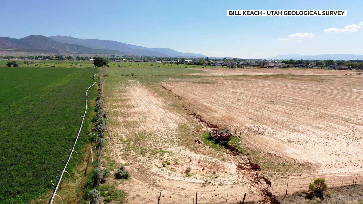 A 2.5-mile-long fissure that stretches through the failed Parkview subdivision in Enoch City.