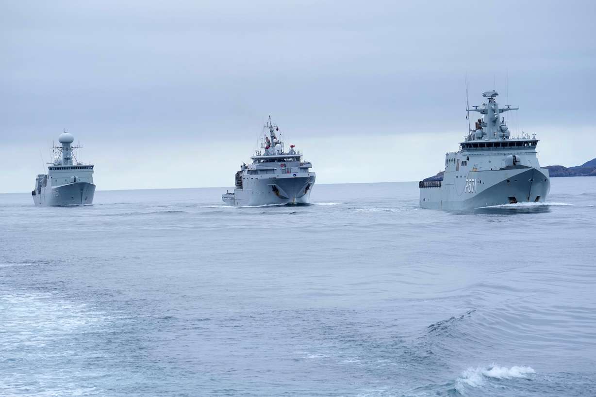 Danish warships participate in an exercise with hundreds of troops from several European NATO members in the Arctic Ocean in Nuuk, Greenland, Sept. 15, 2025. The United States, Denmark and Greenland signed a landmark agreement on Tuesday to increase U.S. military presence and more.