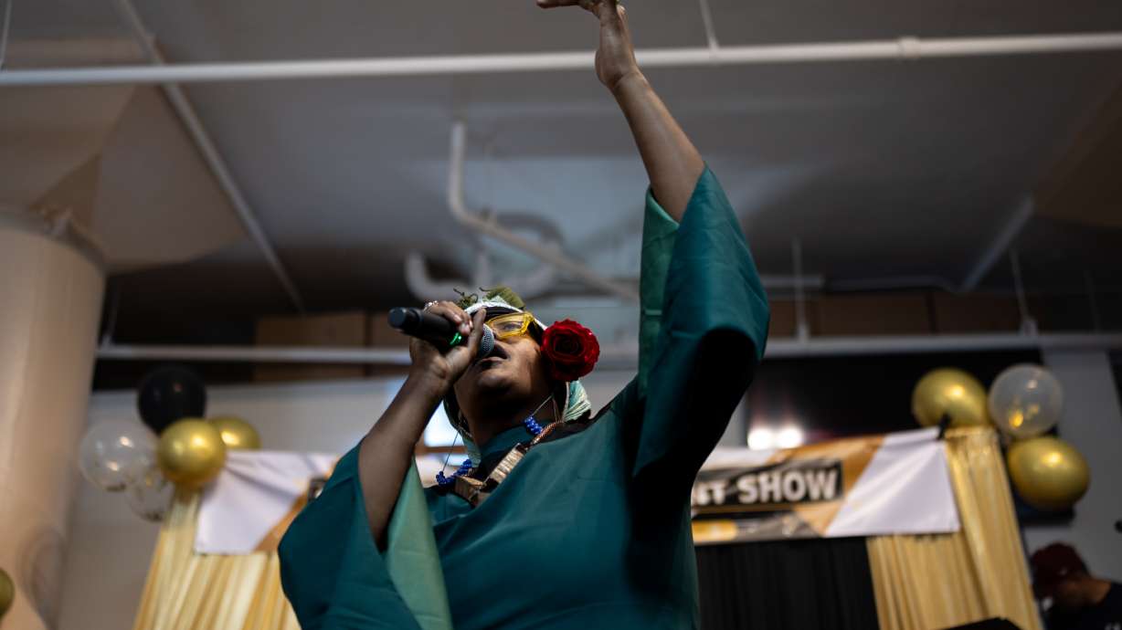 Deoujahne Darc performs during Skid Row's first annual talent show in downtown Los Angeles, Saturday.