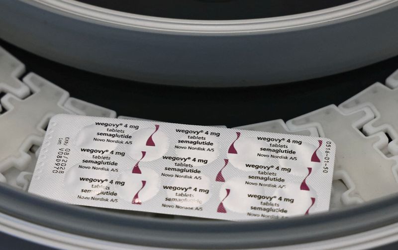 A blister pack containing Wegovy (semaglutide) tablets on a line in Novo Nordisk’s facility in Malov, west of Copenhagen, Denmark, July 31, 2026.