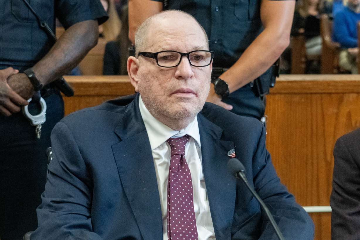 Harvey Weinstein appears in Manhattan Court for sentencing Wednesday in New York. Weinstein was sentenced to 15 years in prison for sexually assaulting Miriam Haley in 2006.