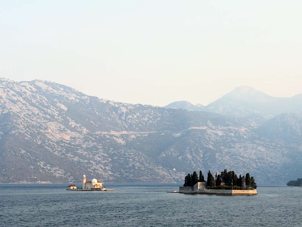 The two famous island-based churches in the Bay of Kotor.