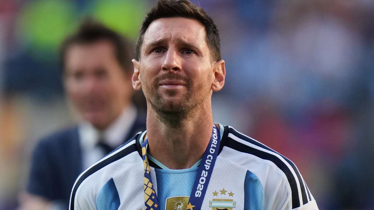 FILE - Argentina's Lionel Messi cries at the end of the World Cup final soccer match with Spain in East Rutherford, N.J., near New York, July 19, 2026.
