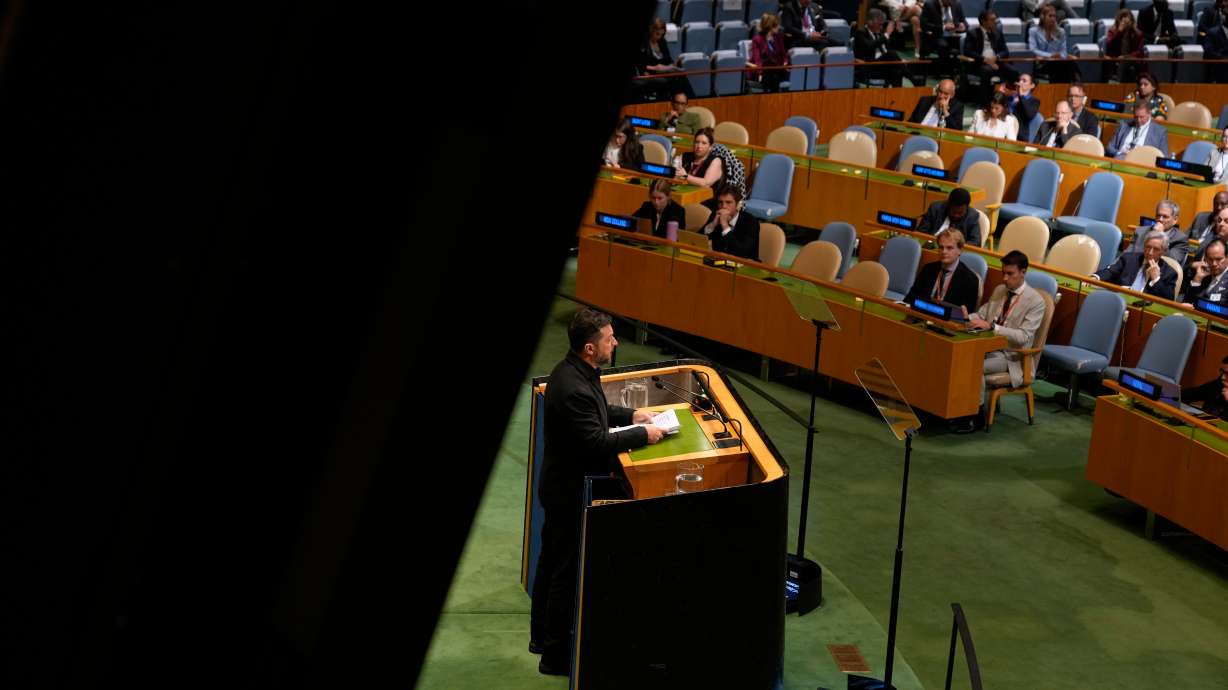 Ukraine's President Volodymyr Zelenskyy speaks during the 81st session of the United Nations General Assembly at United Nations headquarters on Wednesday.