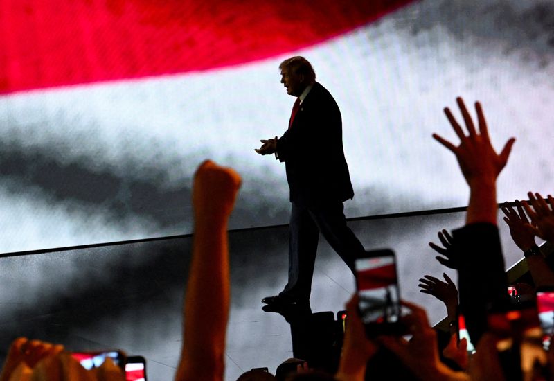 President Donald Trump arrives on stage at the Republican National Midterm Convention in Dallas, Texas, Sept. 10. Trump said on Monday on social media he expects to have his ban of CNN, MS NOW, and Politico overturned.