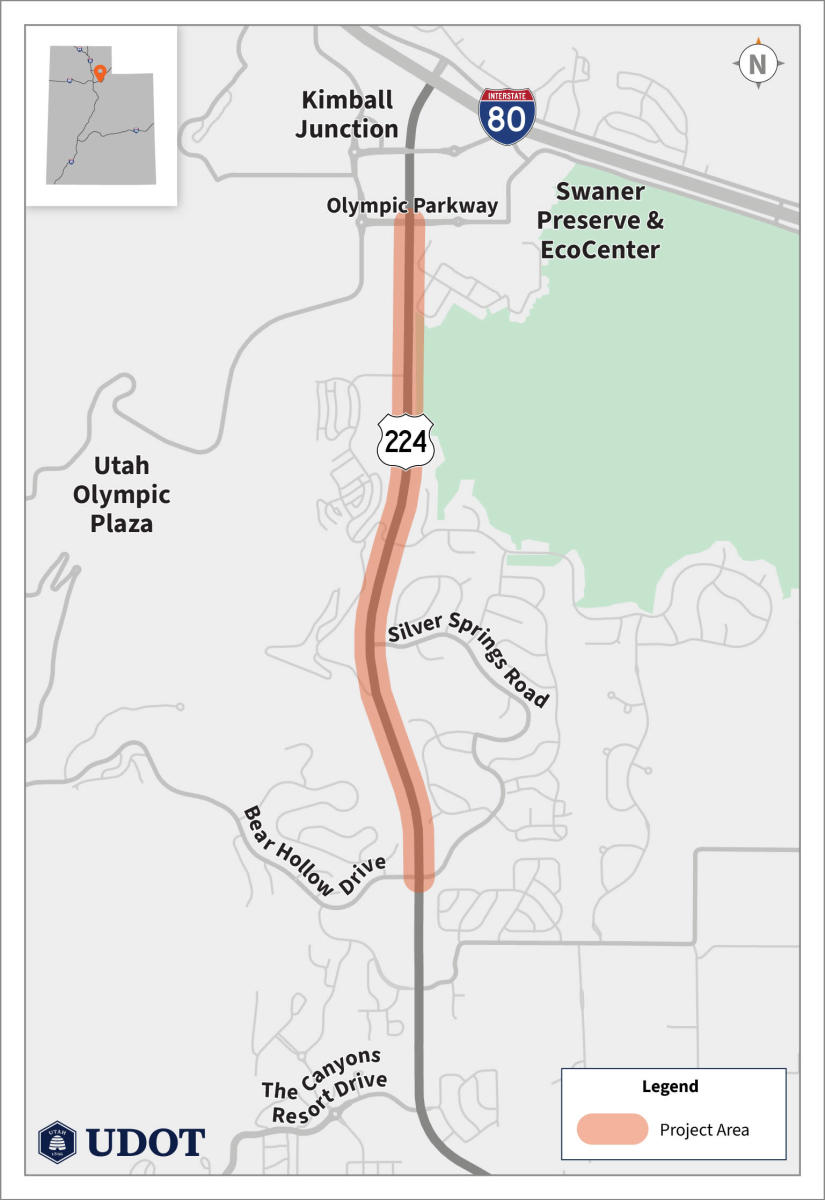 Map of SR-224 pavement preservation project area in Park City, Utah.