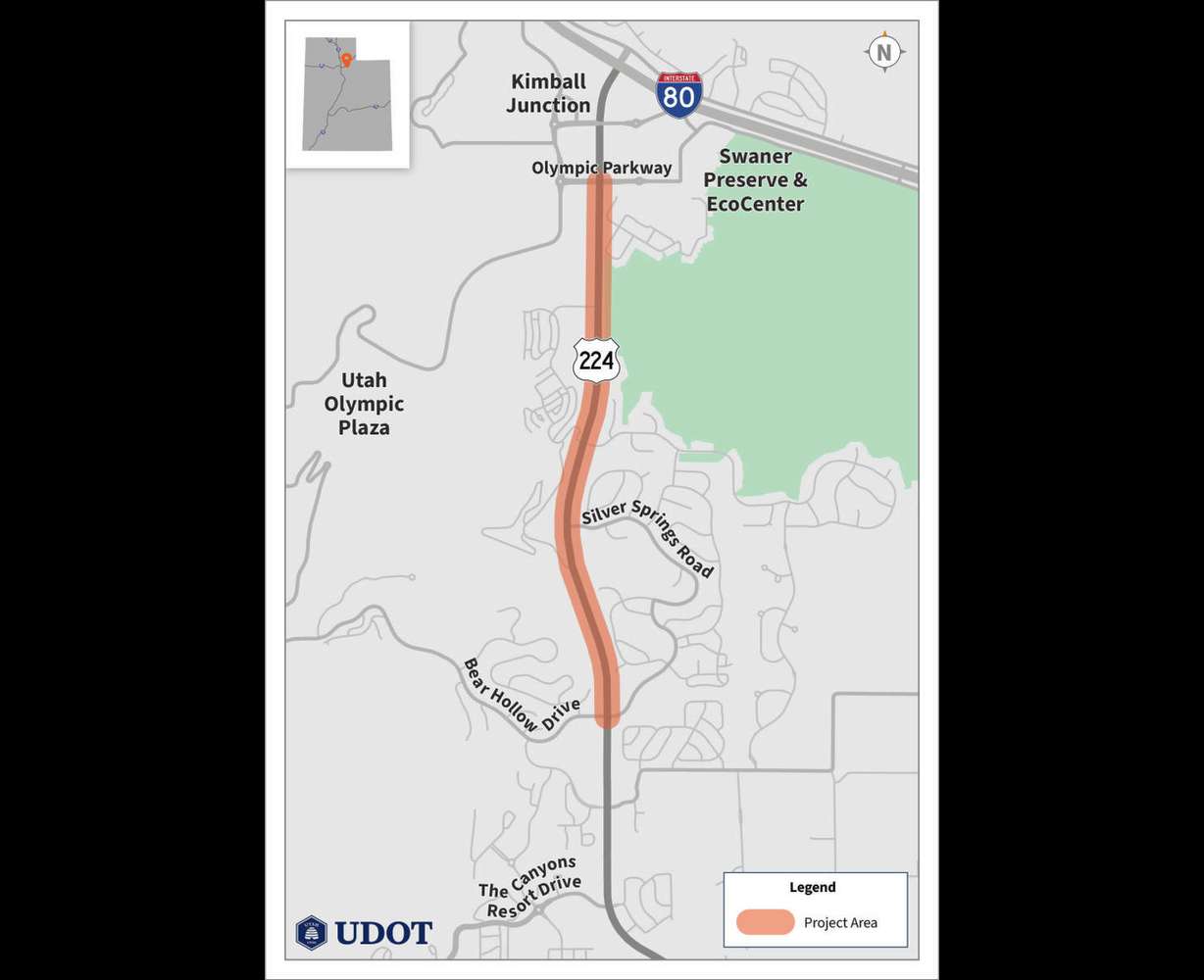 Map of SR-224 pavement preservation project area in Park City, Utah.