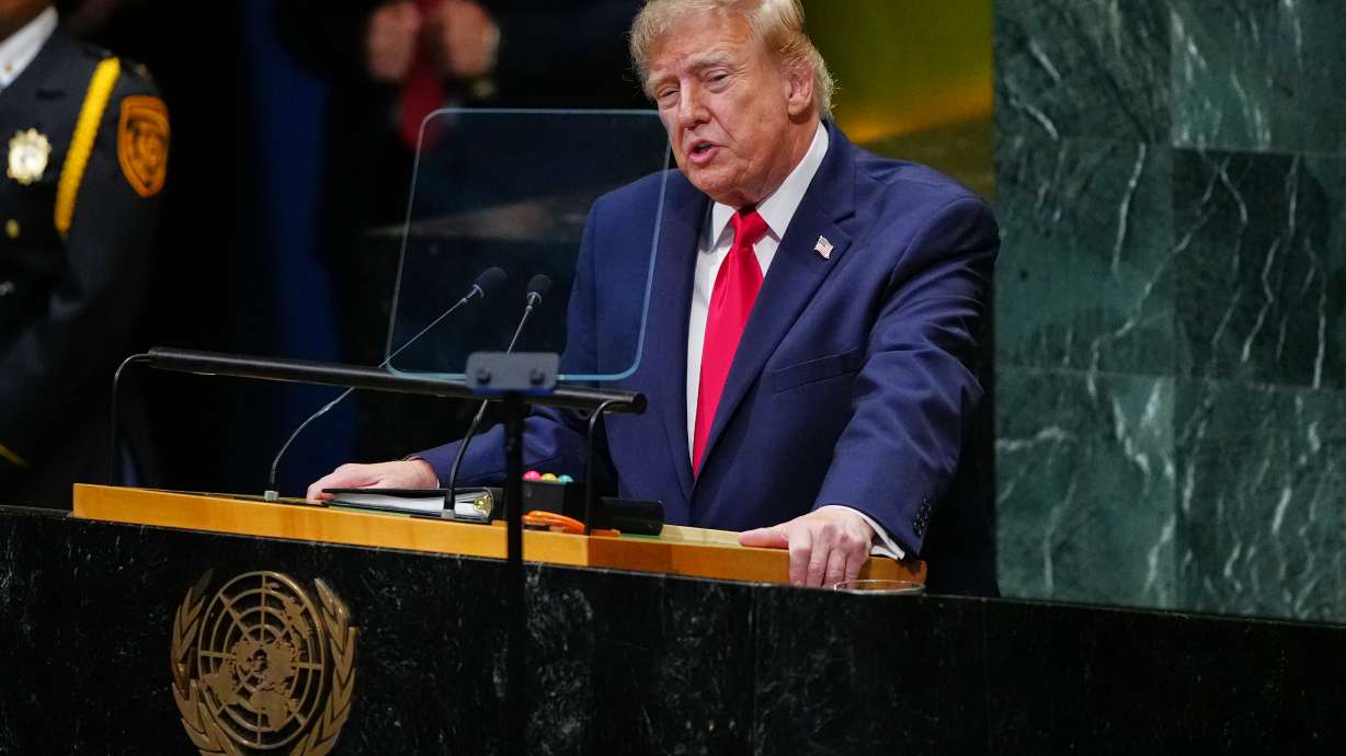 President Donald Trump speaks to the United Nations General Assembly Tuesday, at the UN headquarters. A judge in Iowa has dismissed Trump's lawsuit against The Des Moines Register and its former pollster.
