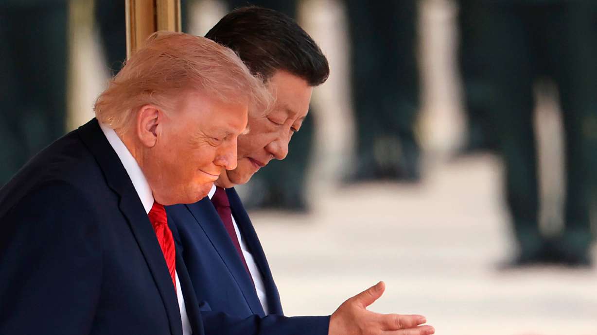 President Donald Trump and Chinese President Xi Jinping attend a welcome ceremony at the Great Hall of the People in Beijing, May 14. Xi is meeting Trump again this week.