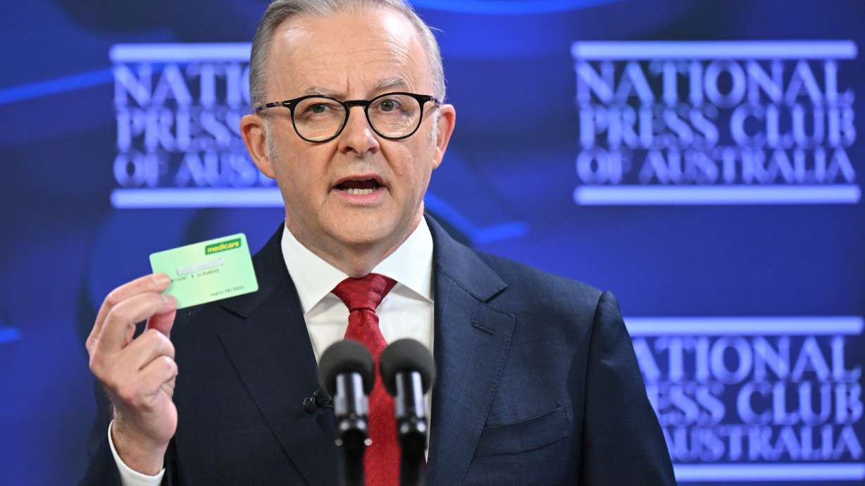 Australian Prime Minister Anthony Albanese addresses the National Press Club in Canberra, Australia, on, April 30, 2025.