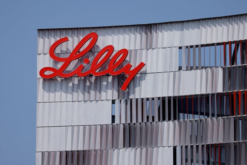 FILE PHOTO: Eli Lilly logo is shown on one of the company's offices in San Diego, California, U.S., September 17, 2020.
