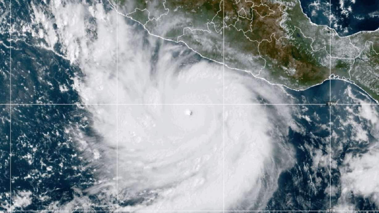 Hurricane Polo strengthening in the Pacific Ocean off the coast of Mexico on Tuesday. The hurricane is currently drenching Mexico's coast, despite being far offshore.