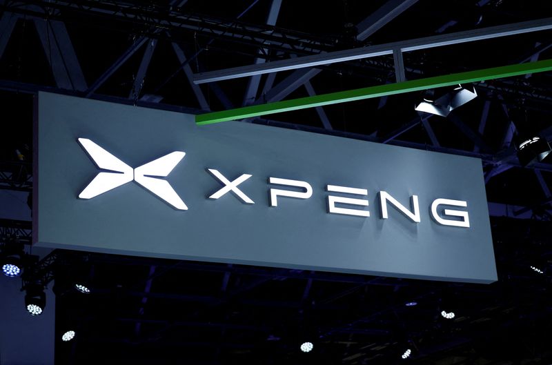 FILE PHOTO: A logo of Xpeng is seen on media day at the 2024 Paris Auto Show in Paris, France, October 14, 2024.